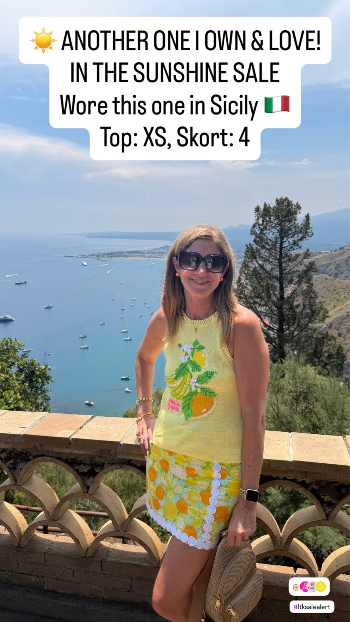 Summer Outfit 

☀️ ANOTHER SUNSHINE SALE FAVORITE I OWN & LOVE! 🍋

This one brings back such good memories from Sicily! 🇮🇹💛 I wore this Lilly Pulitzer look while exploring Italy this summer, and both the top AND skort are included in the Sunshine Sale!

The lemon print skort is such a fun Lilly piece, and I love it paired with this bright yellow knit top. It’s colorful, comfortable and perfect for vacation, sightseeing or a summer day out.

🍋 Top: XS
🍋 Skort: 4
☀️ Both included in the Sunshine Sale
🌴 Select sale styles up to 70% off!

I love being able to share pieces from the sale that I’ve actually owned, worn and traveled in. If you love this one too, I wouldn’t wait too long on your size! 💛

Shop the look below!

Lilly Pulitzer Sunshine Sale, Lilly Pulitzer sale, Lilly Pulitzer skort, Lilly Pulitzer lemon skort, Lilly Pulitzer yellow top, lemon print outfit, Sicily vacation outfit, Italy vacation outfit, European summer outfit, resort wear, vacation outfit women, colorful summer outfit, preppy summer style, summer skort outfit, sightseeing outfit, Italy travel style, Sicily style, Lilly Pulitzer outfit ideas, summer vacation fashion, lemon outfit, colorful resort wear

#LillyPulitzer #LillyPulitzerStyle #LillyPulitzerSale #SunshineSale #LillyLover #LTKSaleAlert #VacationStyle #SicilyStyle #ItalyStyle #EuropeanSummer #ResortWear #SummerStyle #PreppyStyle #ColorfulStyle #LemonPrint

#LTKTravel #LTKSaleAlert #LTKOver40