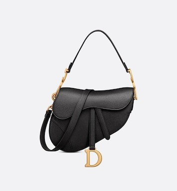 Saddle Bag with Strap Black Grained Calfskin | DIOR | Dior Couture