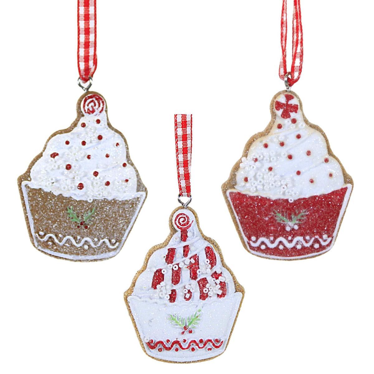Holiday Ornament Gingerbread Cupcake Set/3  -  Three Ornaments 2.25 Inches -  Sprinkles Candies  ... | Target