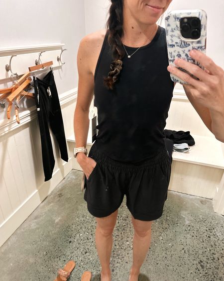 Vuori high neck ribbed tank top in black- perfect for working out or lounging! And the most COMFY shorts- and the perfect length 🫶🏼 Wearing a small in both! #active #workout #summer

#LTKActive #LTKfitness