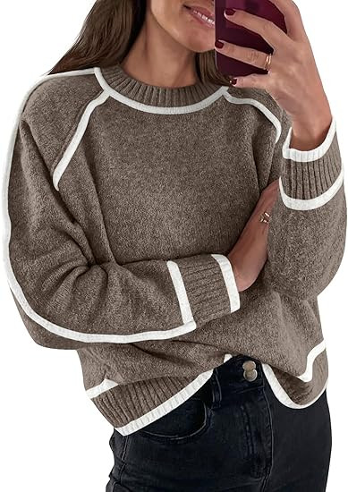 LILLUSORY Women's Chunky Oversized Sweaters Pullover Knit Trendy Outfits Color Block 2024 Winter ... | Amazon (US)