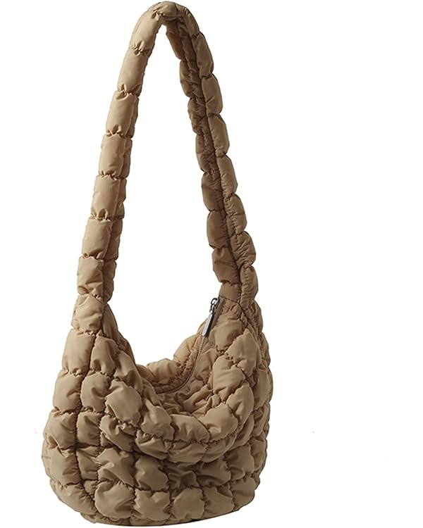 Quilted Tote Bag for Women Padded Shoulder Bag Large Hobo Purse Lightweight Nylon Padding Handbag | Amazon (US)