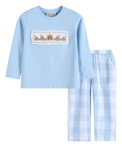 Blue Festive Smocked Long-Sleeve Tee &amp; Buffalo Check Pants - Infant, Toddler &amp; Boys | Zulily