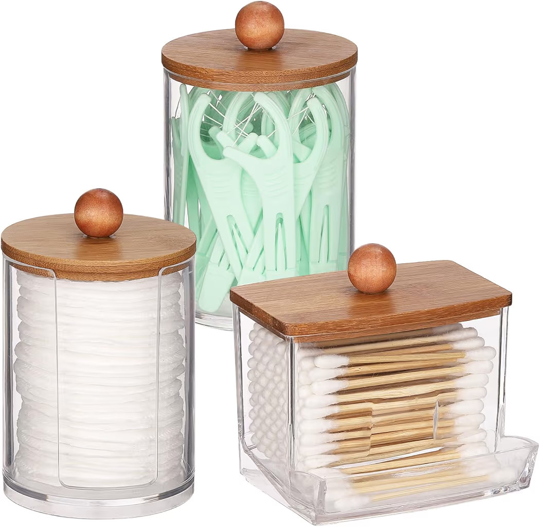 Tbestmax Bathroom Organizer Accessories Set-10 oz,7 oz Qtips Holder Storage with Bamboo Lids, Cot... | Amazon (US)