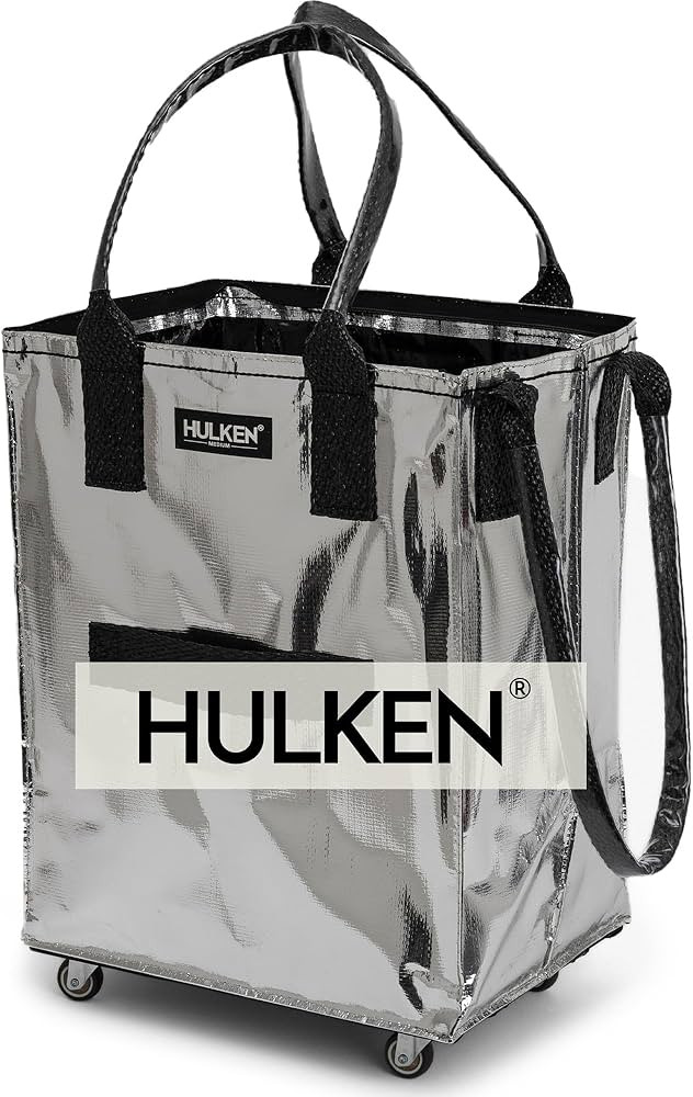 HULKEN (Medium, Silver) Reusable Grocery Bag On Wheels, Shopping Trolley, Rolling Tote, Zipper Cl... | Amazon (US)