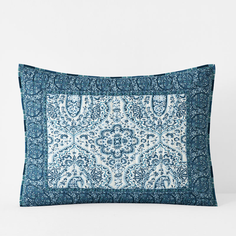 Mona Reversible Quilted Sham - Blue/White, Standard | The Company Store
