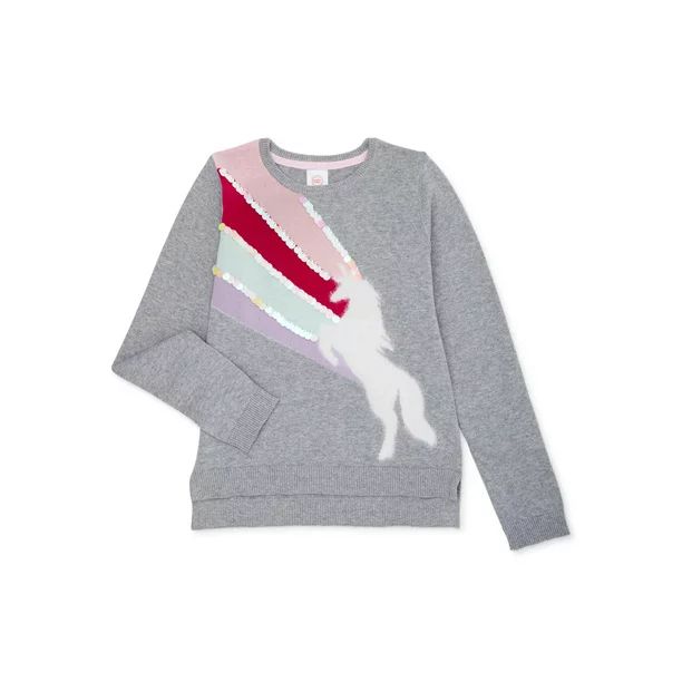 Wonder Nation Girls Embellished Pullover Sweater, Sizes 4-18 & Plus | Walmart (US)