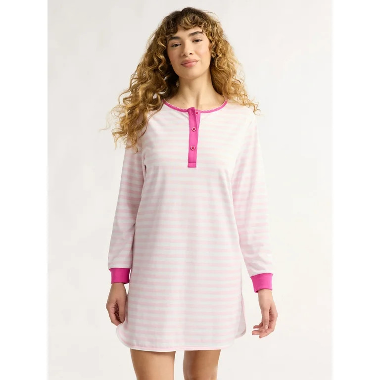 Joyspun Women's Jersey Long Sleeve Henley Sleepshirt, Sizes S to 3X | Walmart (US)