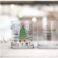 New York City Custom Mug, Dishwasher Safe Ny Coffee Tea Rockefeller Center Christmas Tree Glass Ice Skating Nyc Mug | Etsy (US)