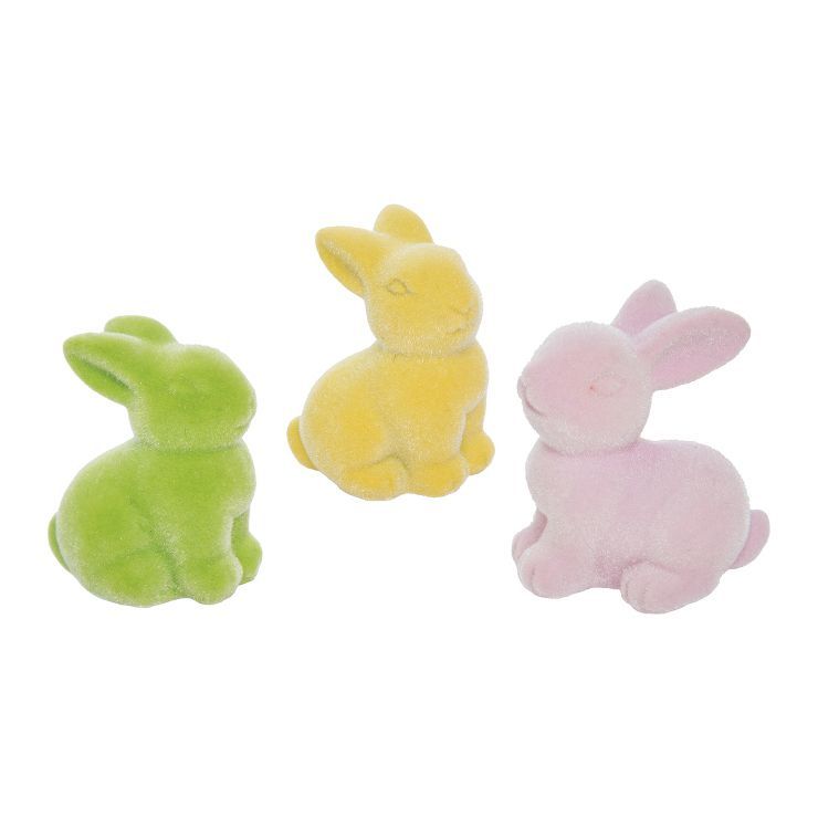 Gallerie II Pastel Green Yellow Pink Flocked Easter Bunny Figurines Set of 3 | Target