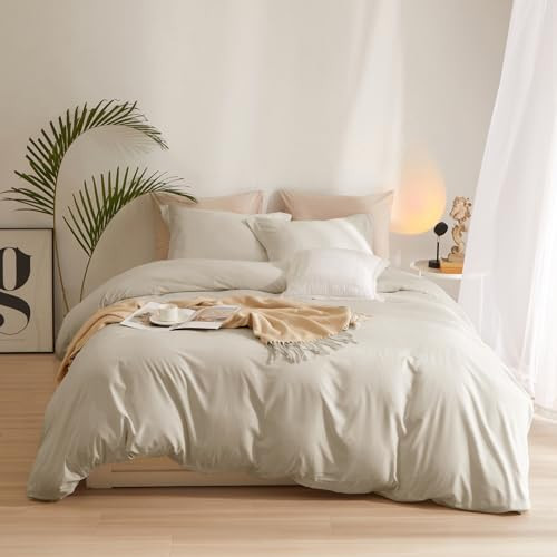 AMWAN Beige Duvet Cover Full Size Soft Microfiber Bedding Set 3 Pieces, 1 Boho Beige Tan Duvet Cover 80”x90” with 2 Pillowcases with Zipper Closure | Amazon (US)