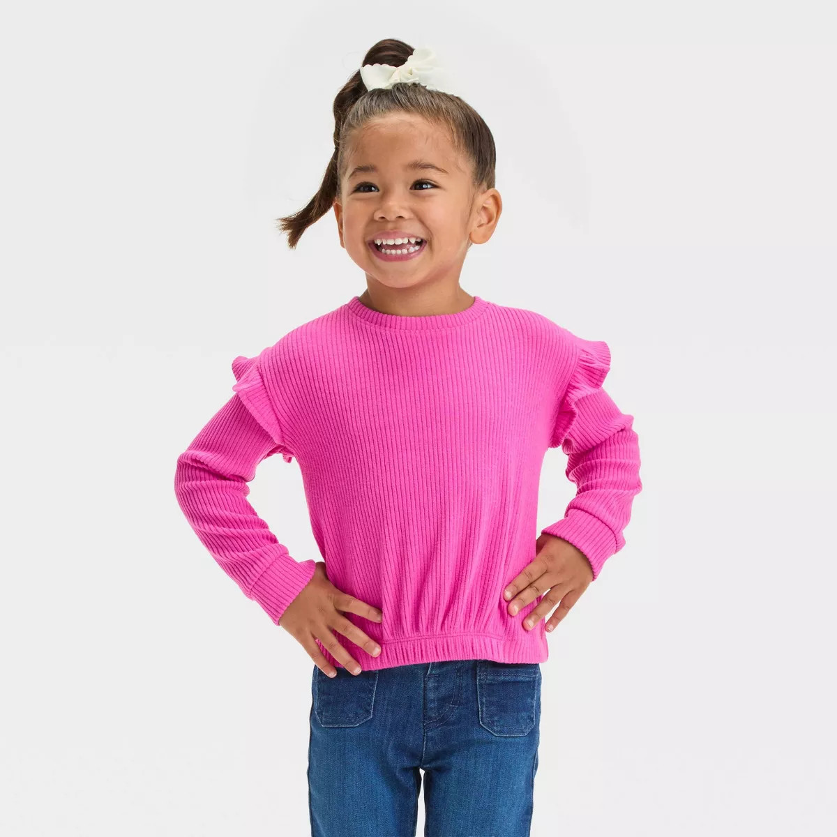 Toddler Girls' Long Sleeve Cozy Rib T-Shirt - Cat & Jack™ Warm Pink 3T | Target