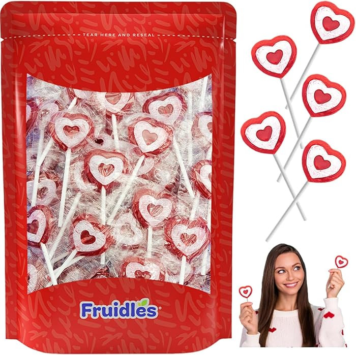 Fruidles Valentine's Tattoo Heart Lollipops Candy, Red Heart Shaped Hard Candy Lollipop Suckers, ... | Amazon (US)