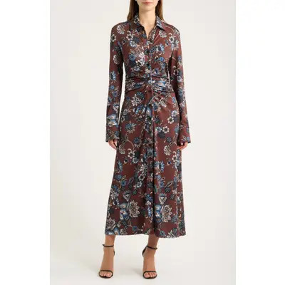 Julia Jordan Floral Long Sleeve Midi Shirtdress in Brown Multi at Nordstrom, Size 14 | Nordstrom