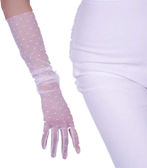 DooWay Sexy Women Black Fashion Heart Shape Lace Long Gloves Stretch Tulle Mesh Semi Sheer Touchs... | Amazon (US)