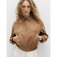 M&S Suedette Harrington Jacket - 24 - Beige, Beige | Marks & Spencer IE