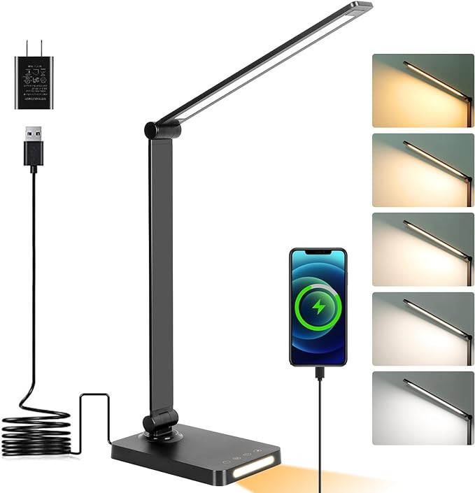 LED Desk Lamp with USB Ports,Touch Desk Lamps for Home Office with 5 Color Modes,3 Brightness Des... | Amazon (US)
