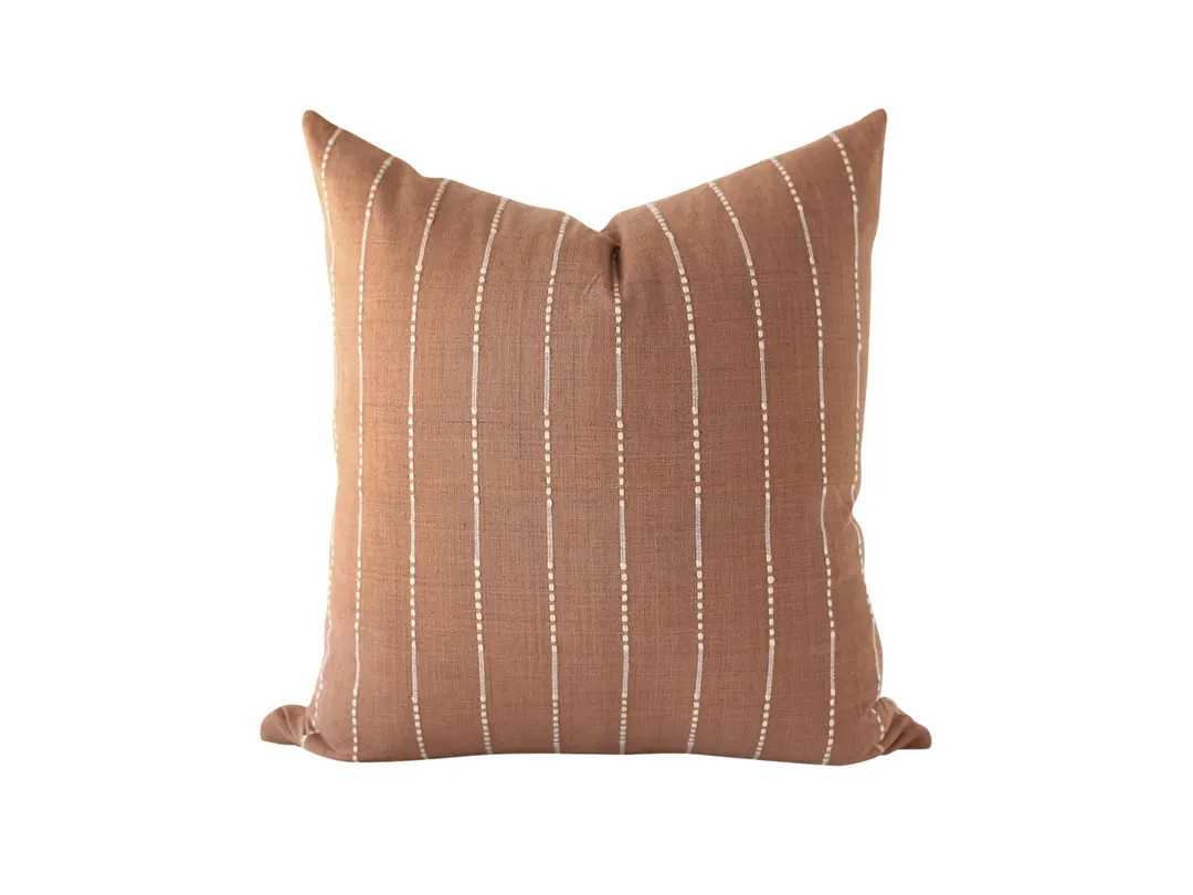 Terracotta Linen Throw Pillow Cover: Boho Striped Decorative Pillow - Etsy | Etsy (US)