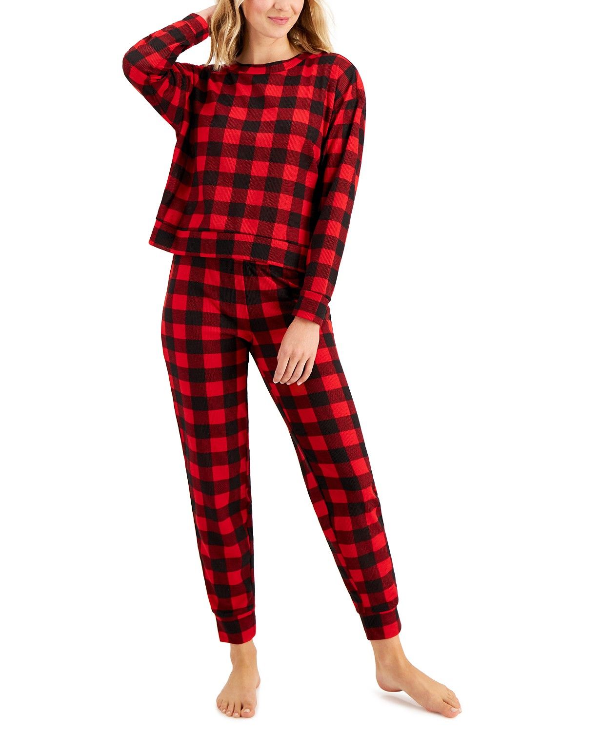 Jenni Long Sleeved Waffle Pajama Top and Jogger Set, Created for Macy's & Reviews - All Pajamas, ... | Macys (US)