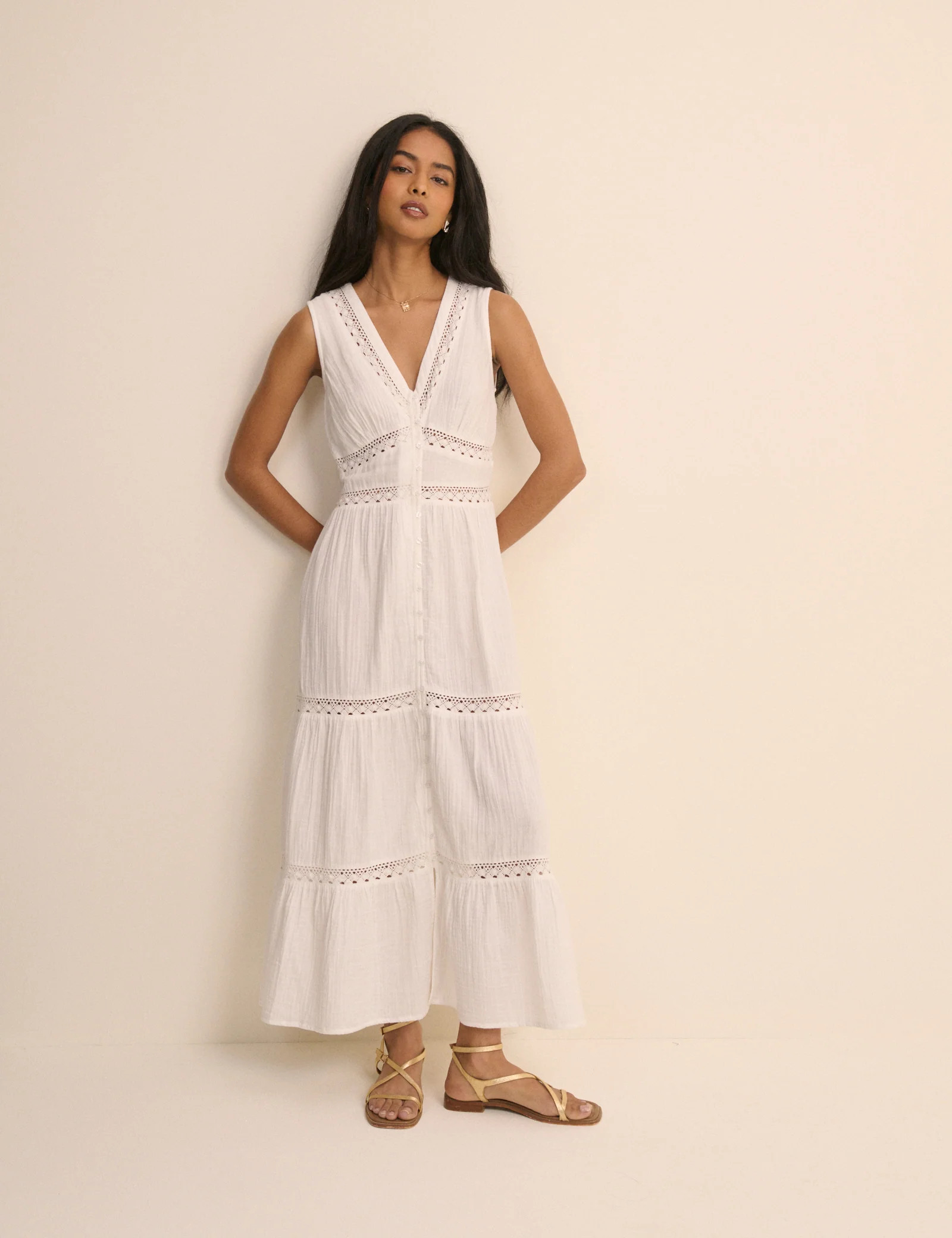 White Broderie Anglaise Wrena Midi Dress | Nobody's Child