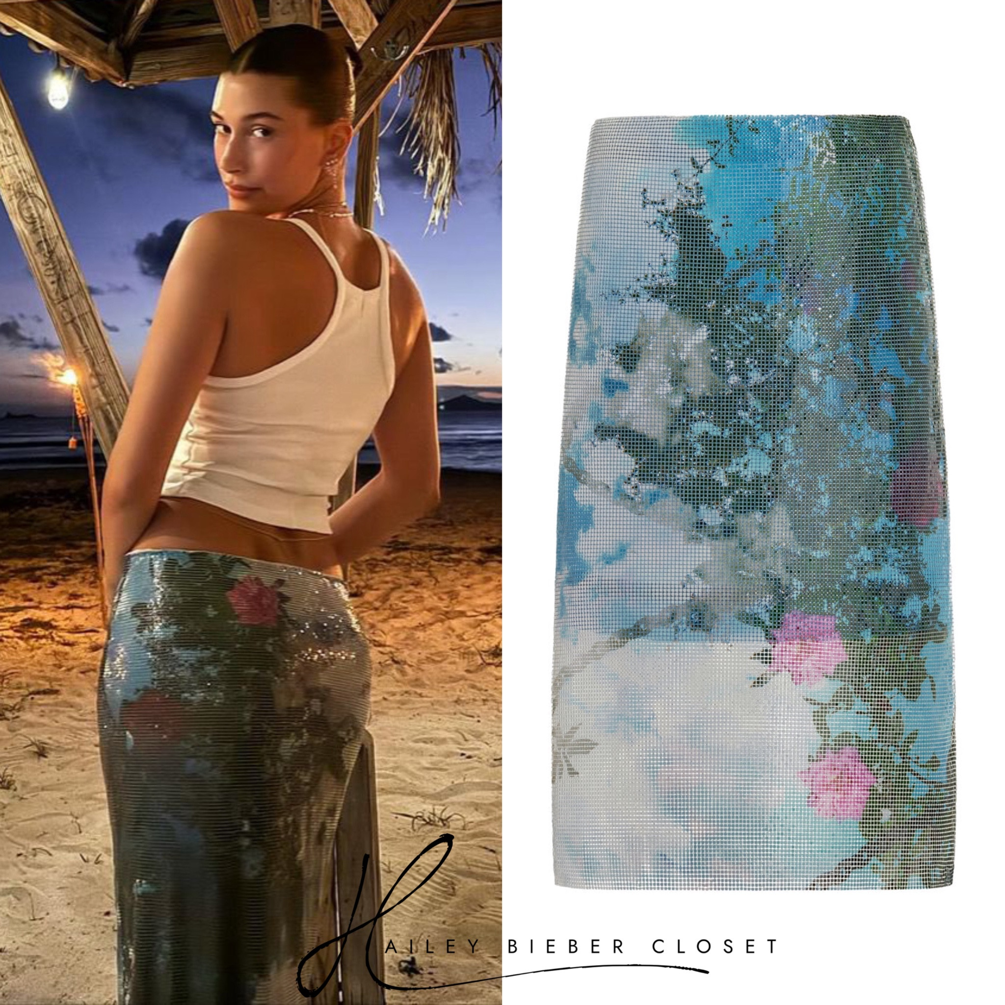 @HaileyBieber wears @christopher_esber Lucid Viva Printed Metal-Mesh Midi Skirt ($995.00).

#HaileyBieber #HaileyBieberCloset #HaileyBieberStyle #Fashion #StreetStyle #StreetWear #Style