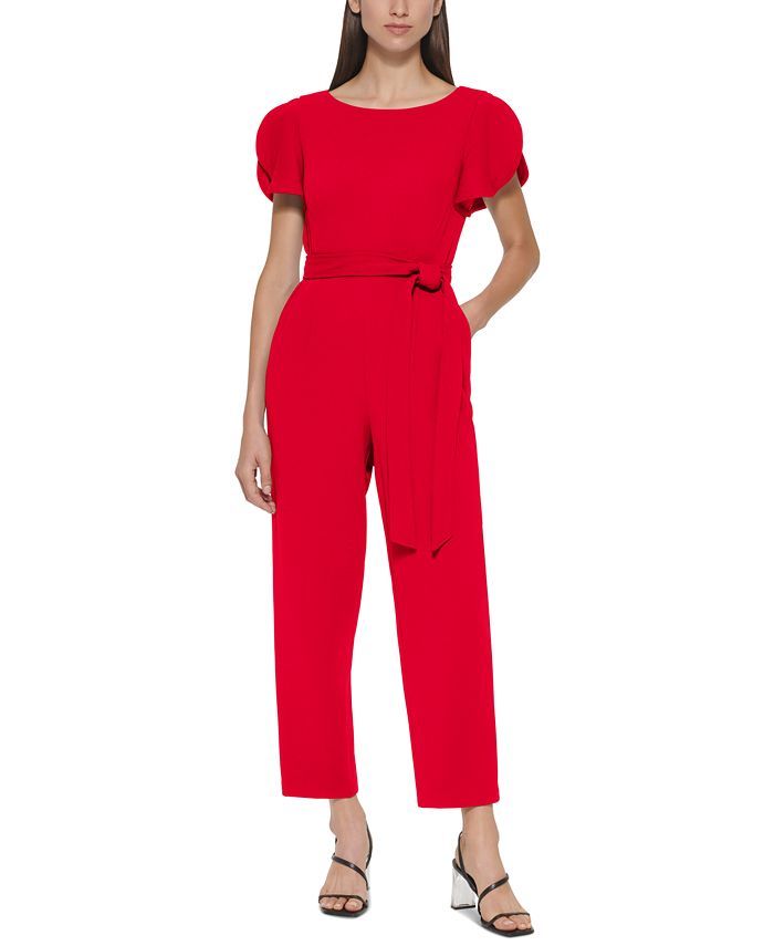 Calvin Klein Tulip-Sleeve Cropped Jumpsuit & Reviews - Pants & Capris - Women - Macy's | Macys (US)