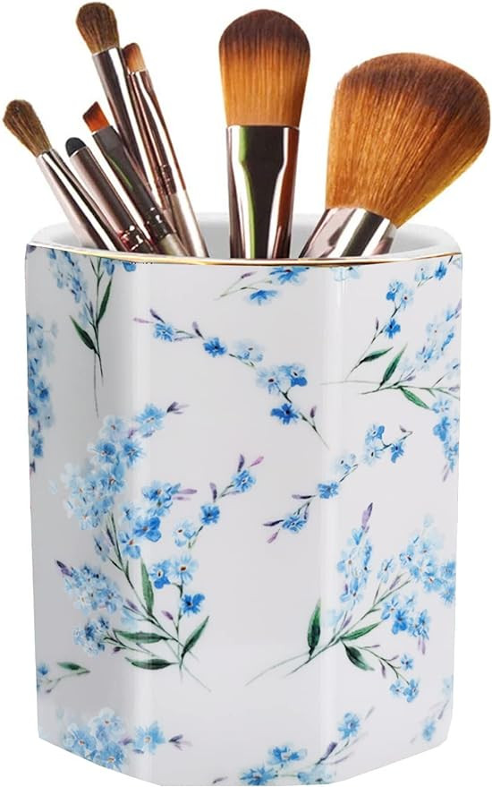 Pencil Holder for Desk Organizer,Ceramic Writing Utensil Storage Organizer Aesthetic Floral Patte... | Amazon (US)