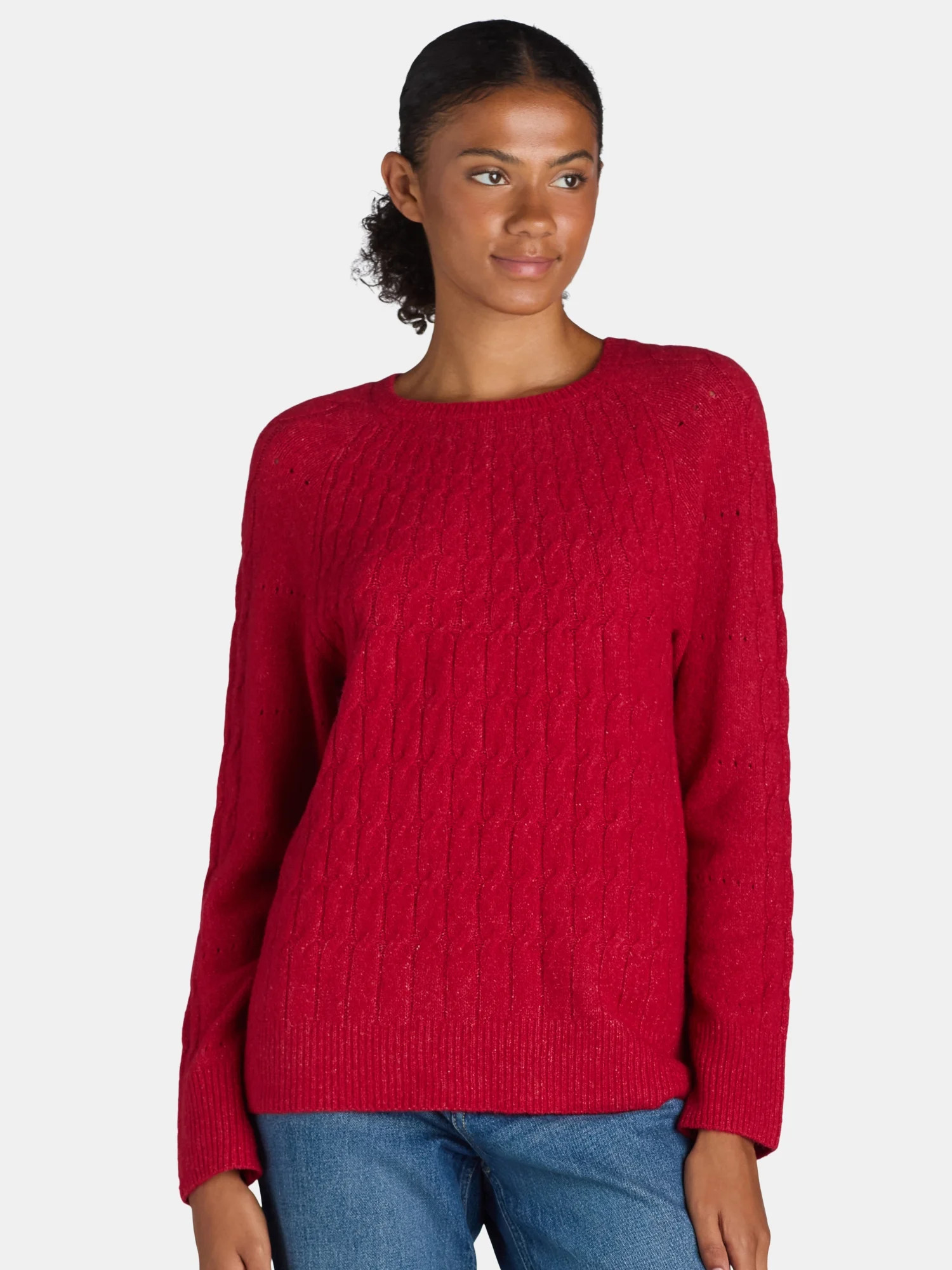 Time and Tru Women's Place Cable Pullover Sweater, Size XS-XXXL | Walmart (US)