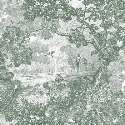 RoomMates Jungle Toile Peel and Stick Wallpaper Green/Gray: Fun Removable Vinyl Botanical Stick-O... | Target
