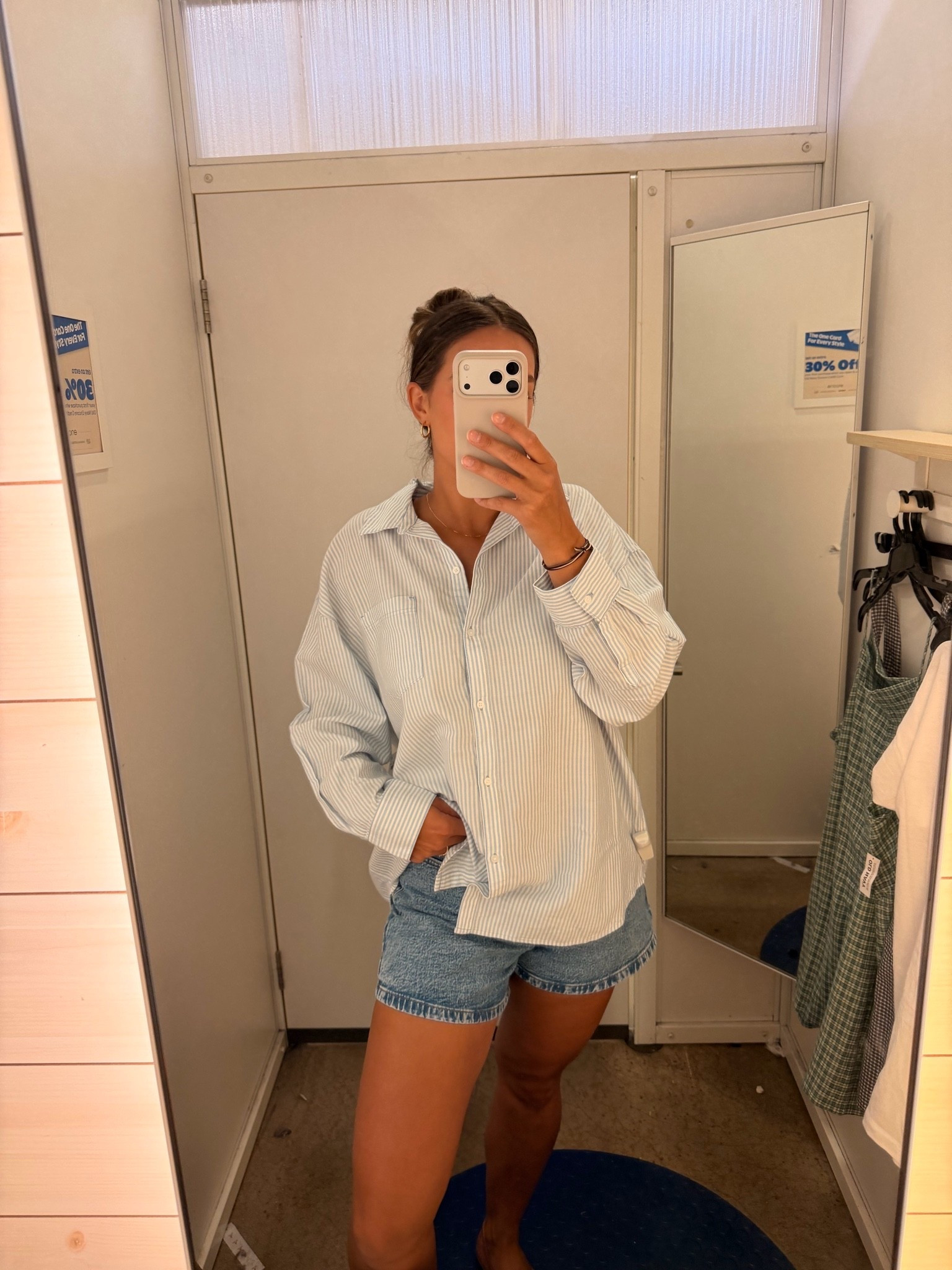 Pin stripe button down boyfriend shirt on sale at old navy wearing size L

#LTKootd #LTKSaleAlert