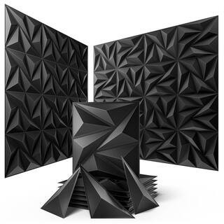 Charcoal Black PVC 3D Wall Panels for Interior Decor, Fire Resistant Pyramid Design, Easy DIY Installation, 16 Pack | The Home Depot