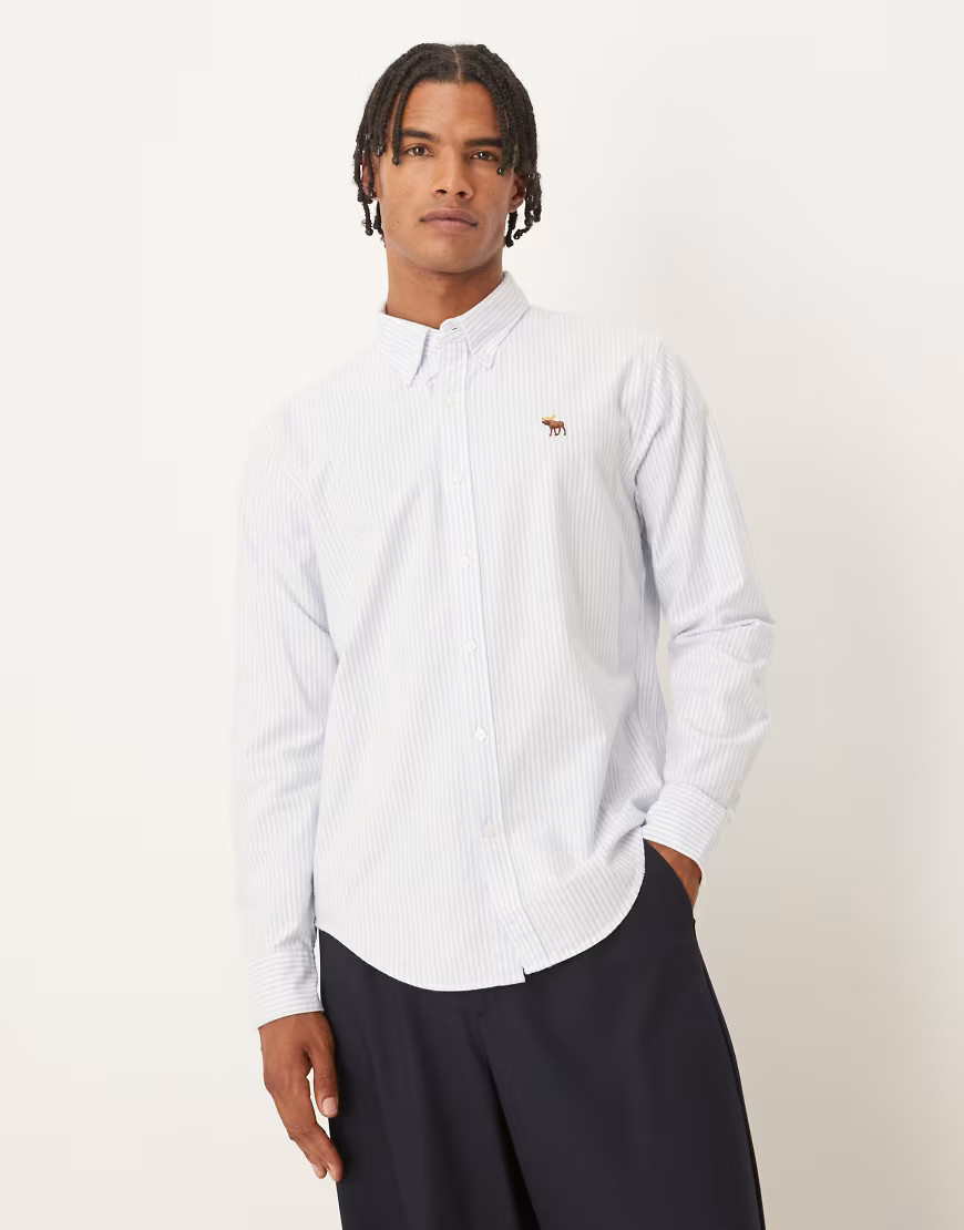 Abercrombie & Fitch long sleeve oxford striped shirt in blue | ASOS (Global)