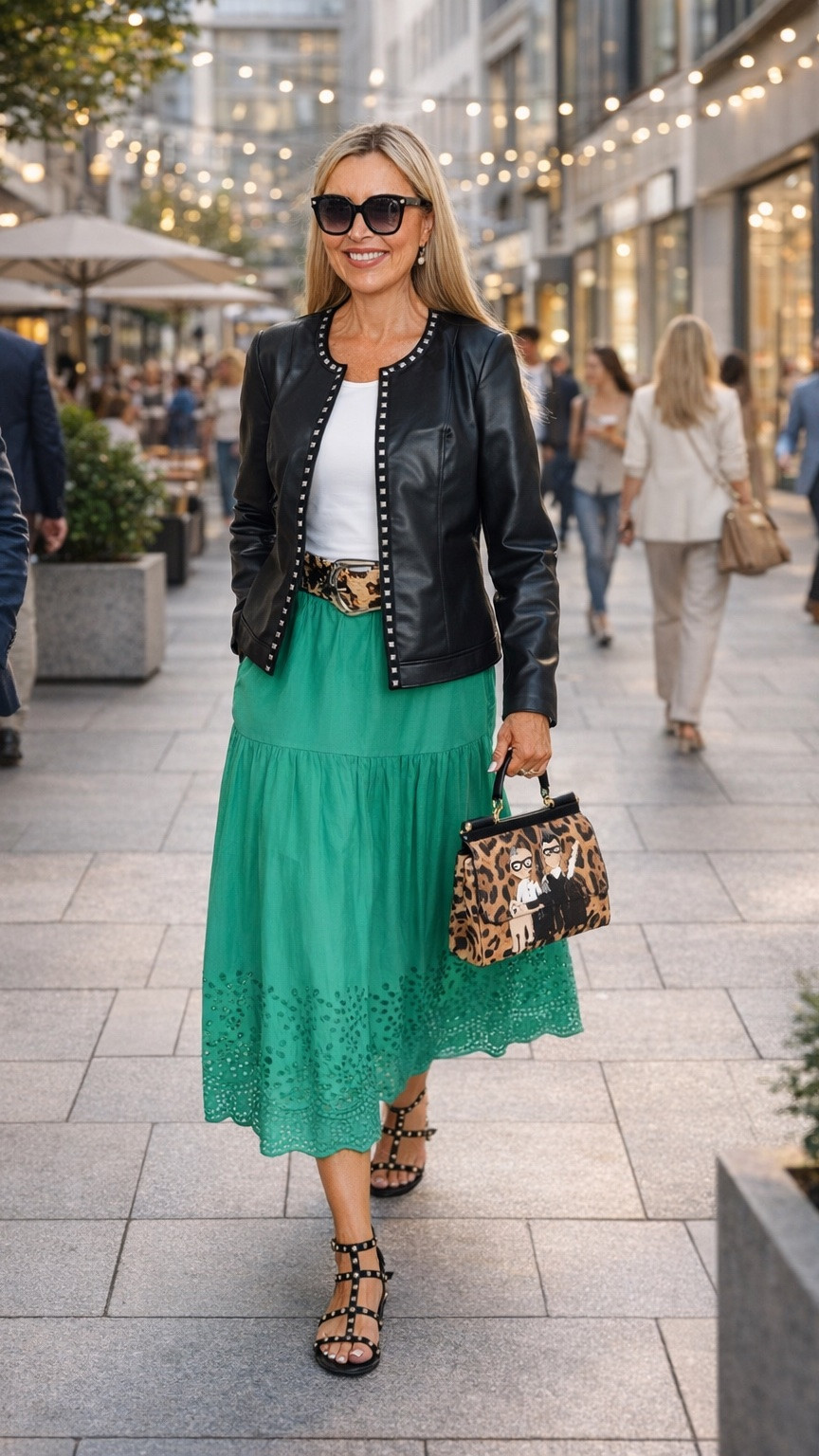 𝒲𝑒𝓇𝒷𝓊𝓃𝑔 𝒜𝒹.* Was ziehe ich an bei 30 Grad – ohne auf Stil zu verzichten? ☀️

Genau dafür habe ich euch heute meine persönlichen Sommer-Looks zusammengestellt Link 🔗 – von richtig heißen Tagen bis hin zu etwas kühleren Momenten. Und das Wichtigste: alles easy kombinierbar. ✨

💡 Mein Grundprinzip: Ein Outfit wirkt immer dann hochwertig, wenn sich Statement & Ruhe die Balance halten.

👉 Look 1 – sportlich & modern
Leopard-Print Adidas Jogpant + weißes Shirt + dunkelblaue Jeansjacke
➡️ Die rote Tasche setzt hier den perfekten Akzent und macht den Look direkt spannend
👉 Look 2 – entspannt & chic
Weite Leo-Hose + weiße Hemdbluse + buttergelbe Steppjacke
➡️ Perfekt für Tage, die morgens frisch starten und später warm werden
👉 Look 3 – perfekt für heiße Tage
Spaghetti-Träger-Set in zartem Rosé mit Nadelstreifen (super leichter Leinenmix)
➡️ Luftig, feminin und unglaublich angenehm zu tragen
➡️ Mit Jeansjacke direkt alltagstauglich gestylt
👉 Look 4 – sommerlich & elegant
Leicht transparente Bluse + Hose in Weiß mit zarten gelben Blumen
🌼längere Tweedjacke in softem Gelb ➡️ Ein Look, der sofort frisch, gepflegt und besonders wirkt
👉 Look 5 – edgy & cool
Grüner Rock mit Lochstickerei + weißes Shirt 🖤schwarze Kunstlederjacke mit Nieten 🐆Leo-Gürtel & Leo-Tasche ➡️ Ein echter Stilbruch – und genau das macht ihn so spannend!
👇🏻
✨ Meine Sommer-Regeln für euch:
• Luftige Stoffe sind ein Muss (Leinen, leichte Baumwolle)
• Ein Hingucker-Piece reicht völlig
• Jacken sind eure Geheimwaffe für wechselhafte Tage
👇🏻
Und jetzt bin ich neugierig:
Welcher Look ist euer Fave? 

#fashionover50 
#premiumfashion 
#bestagerfashion 
#timelessstyle 
#elegantstyle

#LTKdeutschland #LTKeurope #LTKstyletip