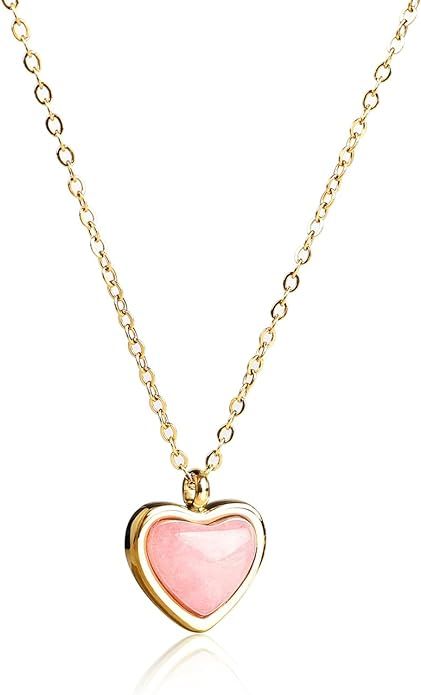 Temoto Valentines Day Girlfriend Gifts Necklace - Gold Carnelian Crystal Heart Necklace for Women... | Amazon (US)