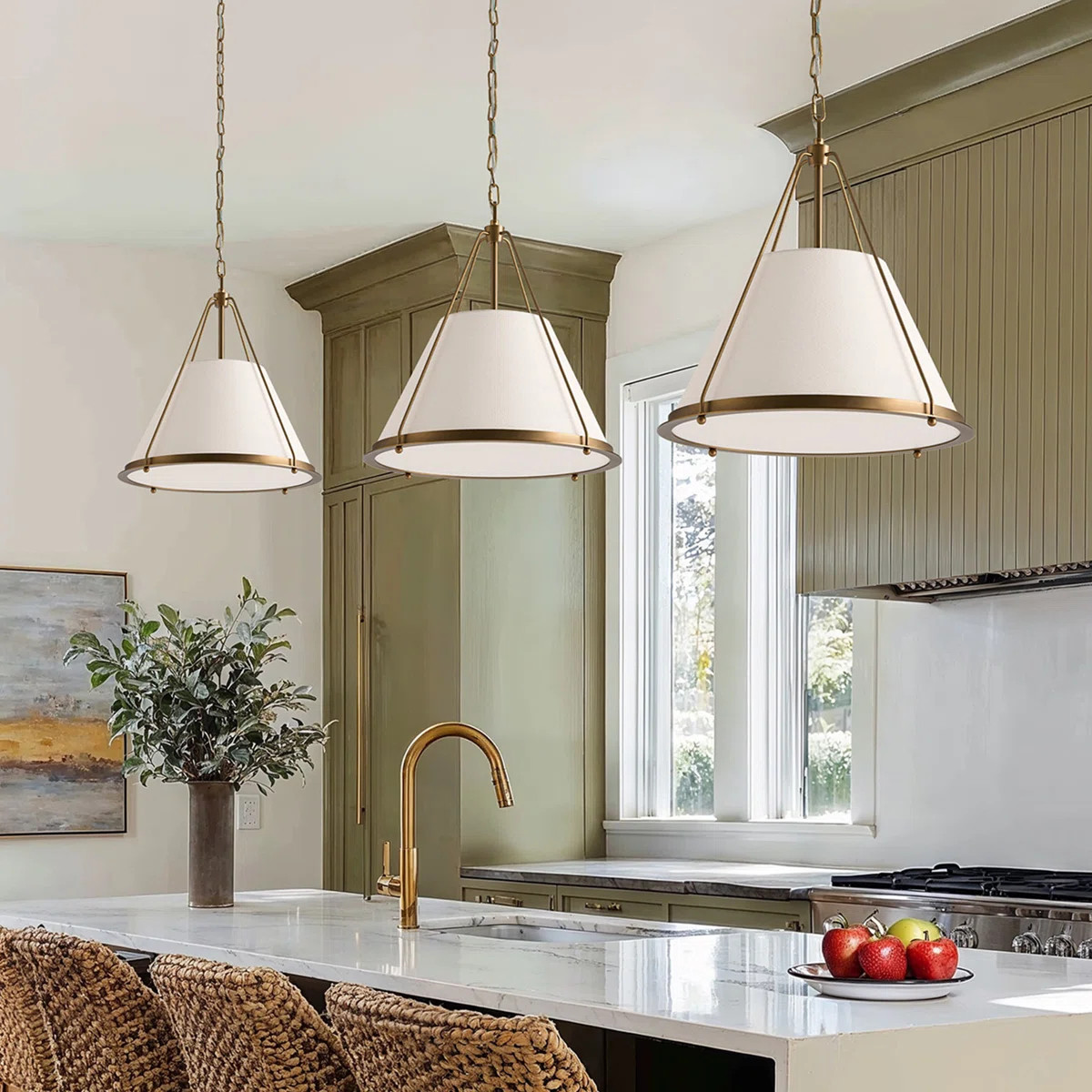 Scintilla Modern Pendant Light \u2013 21" Metal, Fabric & Brass, Ivory White Medium Drum 1-Light ... | Wayfair North America