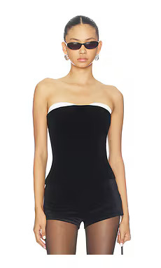 superdown Anika Strapless Top in Black And White Velvet from Revolve.com | Revolve Clothing (Global)