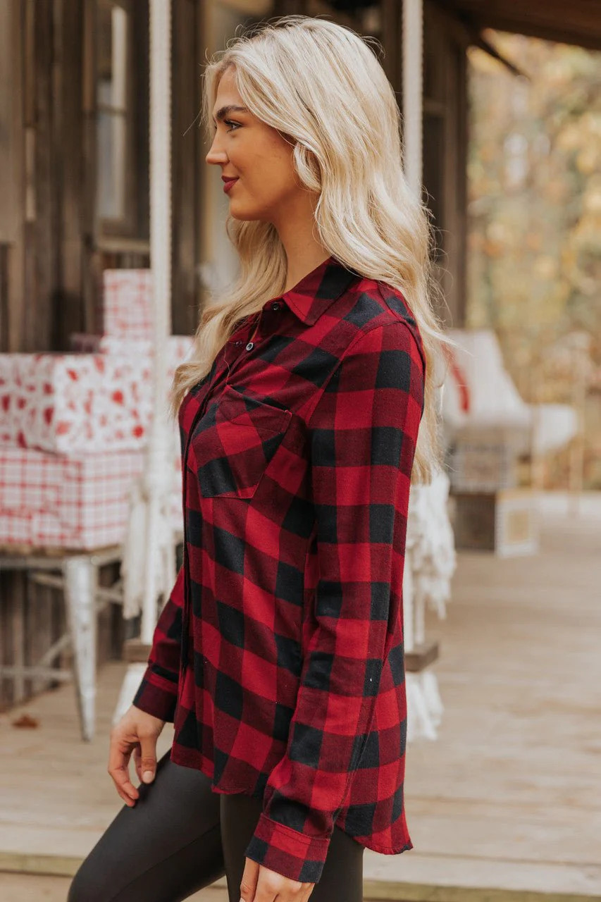 Women's Red Buffalo Check Plaid Flannel Shirt | Magnolia Boutique