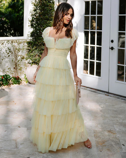 Francesca Tulle Tiered Maxi Dress - Yellow | VICI