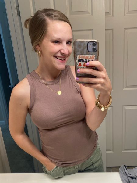 Ended up snagging this high neck ribbed tank top from target in the sale last week! They are so so good and come in so many color options!! 