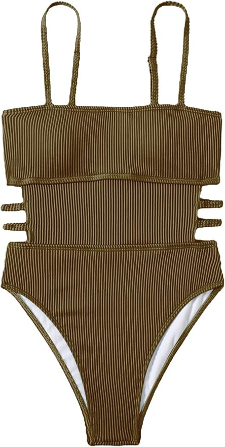 Hilinker Women's Ribbed One Piece Swimwear Cutout Tummy Control Bathing Suit | Amazon (US)