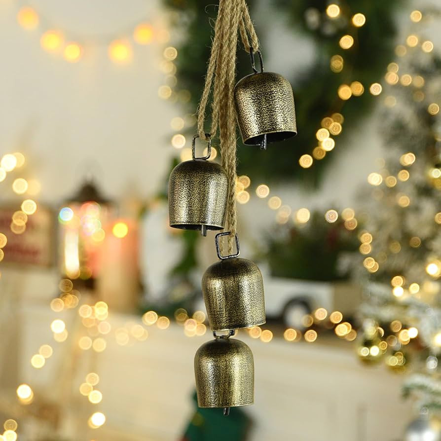 Christmas Bells,Vuskly Gold Bells Metal Hanging Bells with Jute Rope Christmas Bells for Decorati... | Amazon (US)