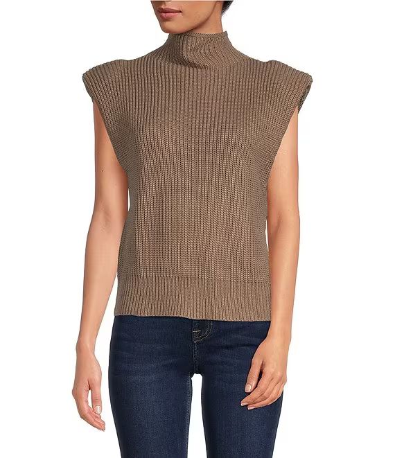 En Saison Karalie Ribbed Knit Mock Neck Sleeveless Shoulder Pad Sweater | Dillard's | Dillard's