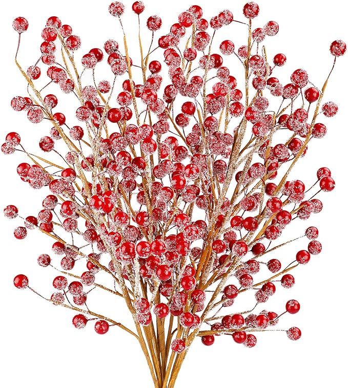 Cocoboo 10pcs Red Berry Stems Fake Holly Berries for Christmas Tree with Fake Ice for DIY Crafts,... | Amazon (US)