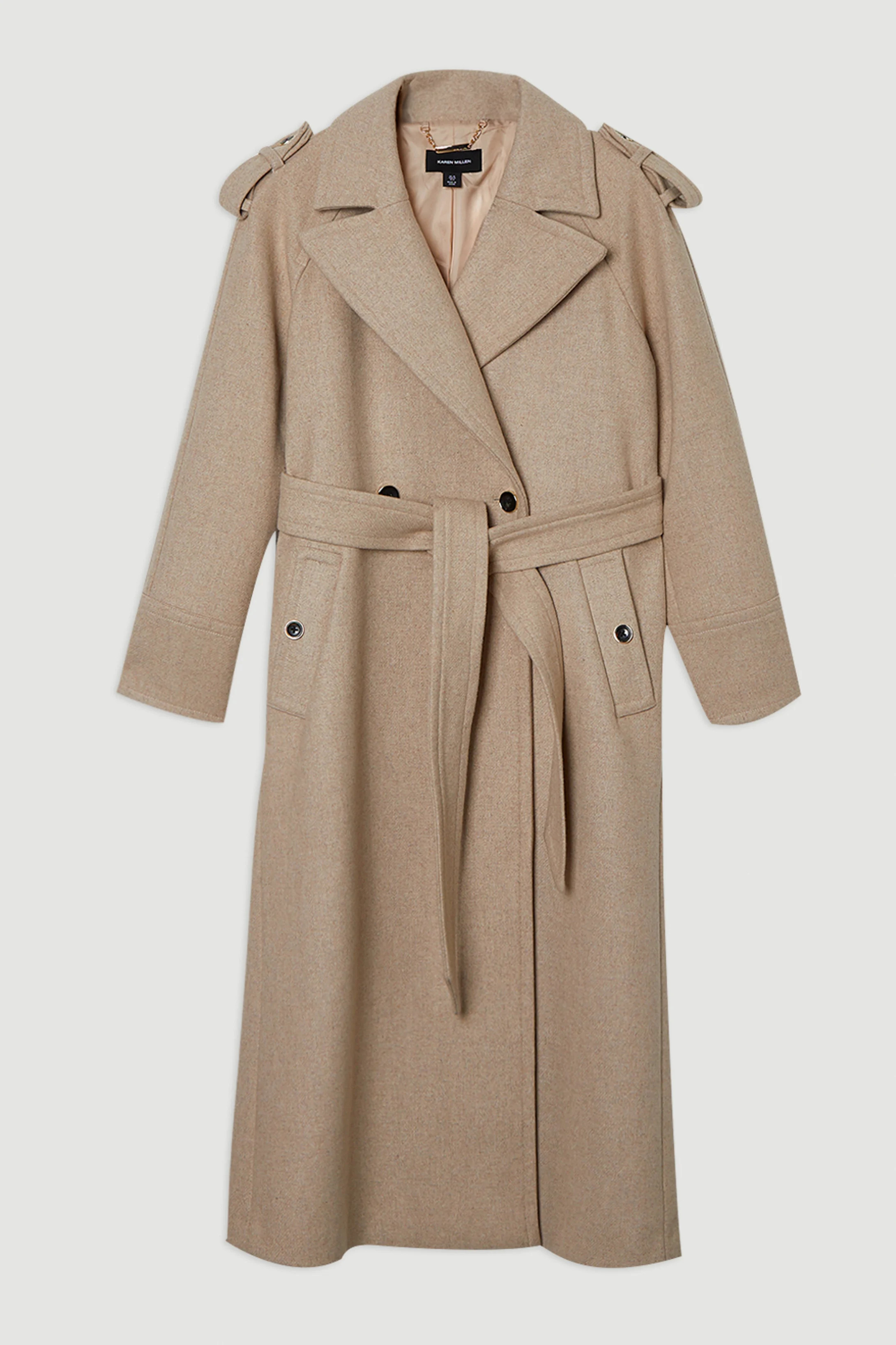Wool Tailored Belted Midi Coat | Karen Millen UK + IE + DE + NL