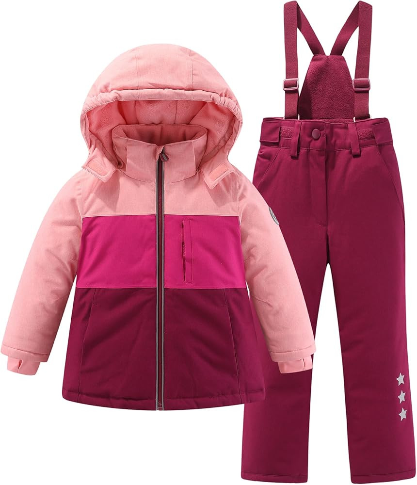 M2C Girls Thicken Warm Hooded Striped Ski Snowsuit Jacket & Pants | Amazon (US)