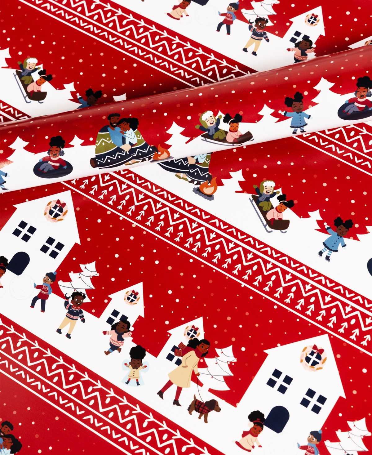 Black Paper Party Snowy Stripe Gift Wrap - Red | Macy's