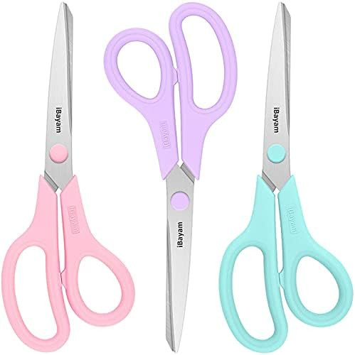 Scissors, iBayam 8" Multipurpose Scissors Bulk 3-Pack, Ultra Sharp Blade Shears, Comfort-Grip Han... | Amazon (US)