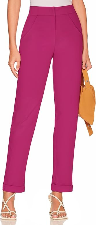 Hybrid & Company Women's High Waist Lightweight Solid Long Pants Elegant Office Trousers | Amazon (US)
