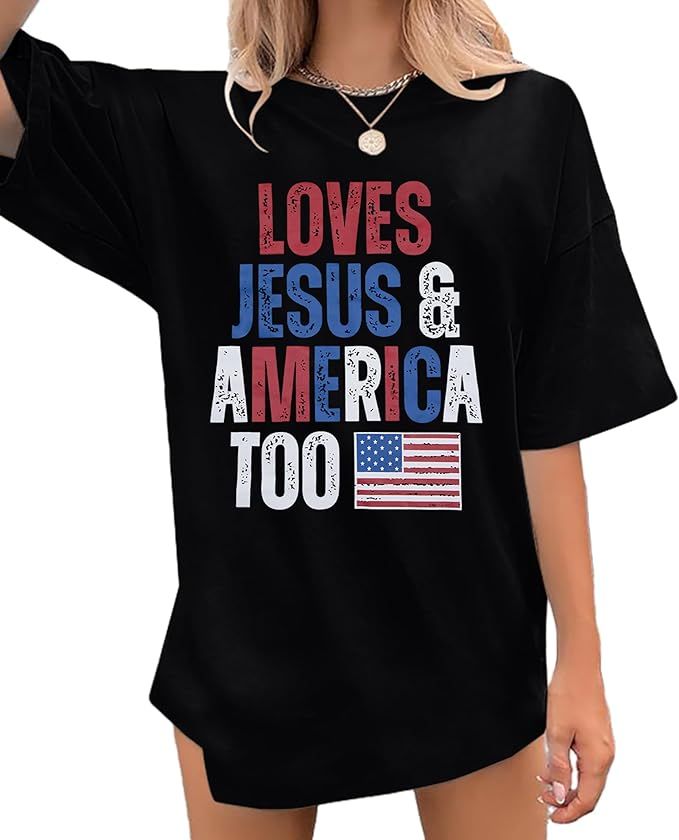 ASTANFY Loves Jesus and America Too Shirt: Womens 4th of July Tops American Flag Patriotic Shirt ... | Amazon (US)