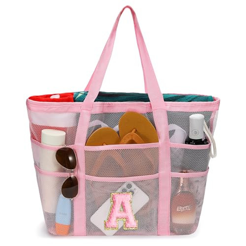 YOOLIFE Gifts for Women - Mothers Day Gifts, Birthday Gifts for Women, Graduation Gifts for Her, Teacher Gifts, Bridesmaid Gifts, Friend Gifts for Women, Initial Beach Bag Travel Tote Bag Pink A | Amazon (US)